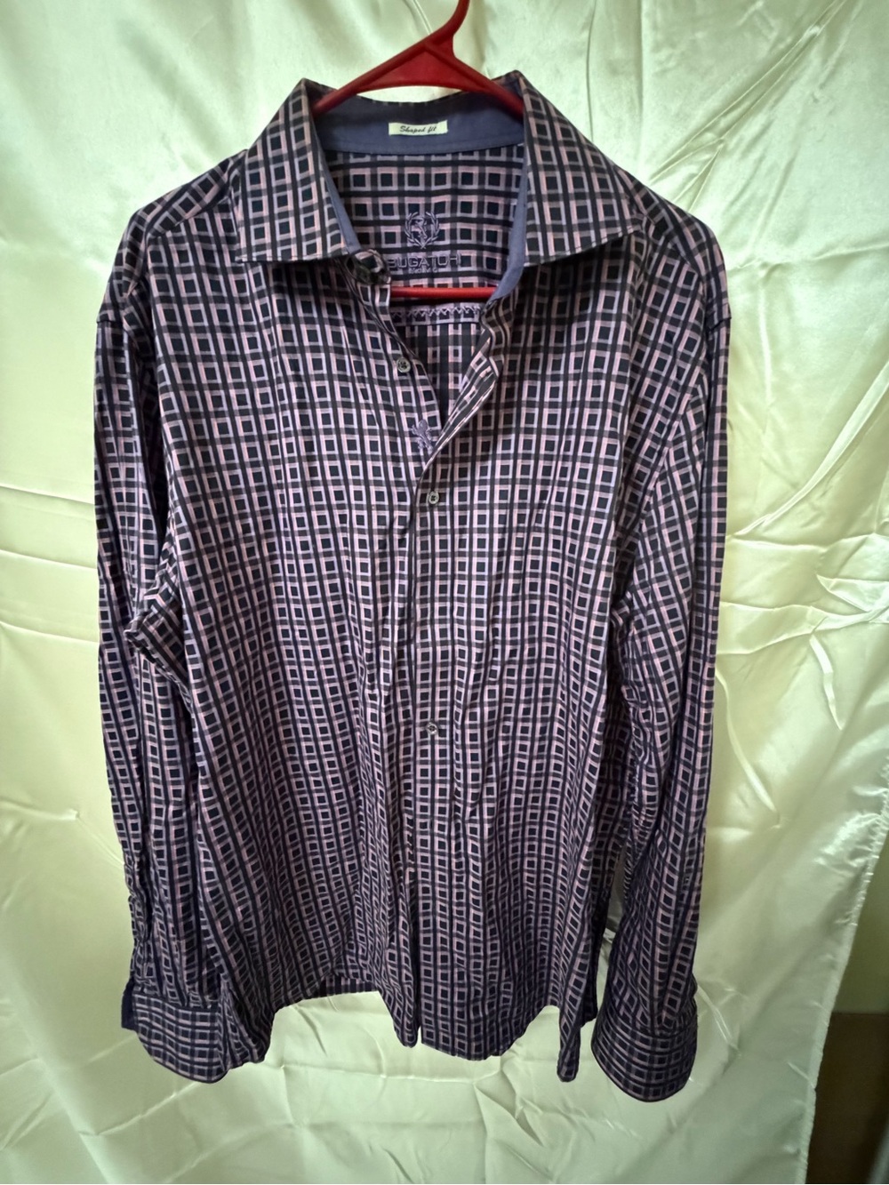 Bugatchi Uomo Shaped Fit Mens Shirt Purple Geometric 100% Cotton